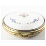 M&K Enamel Floral Double Vanity Gold Tone Base Metal Makeup Compact.