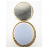 M&K Enamel Floral Double Vanity Gold Tone Base Metal Makeup Compact.