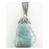 BJ Turquoise Filigree Bail Sterling Silver Pendant.