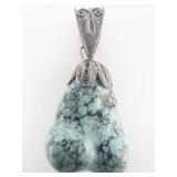 BJ Turquoise Filigree Bail Sterling Silver Pendant.