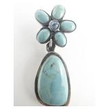 BARSE Flower Turquoise Sterling Silver Pendant.