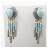 Quoc Turquoise Southwest Style Turquoise Dream Catcher Sterling Silver Dangle Earrings .