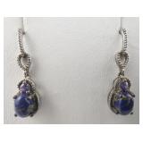 STS Jewels Mojave Midnight Turquoise With Purple CZ Sterling Silver Dangle Earrings .