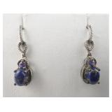 STS Jewels Mojave Midnight Turquoise With Purple CZ Sterling Silver Dangle Earrings .
