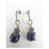 STS Jewels Mojave Midnight Turquoise With Purple CZ Sterling Silver Dangle Earrings .