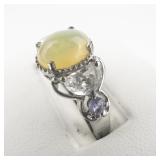 STS Jewels Ethiopian Opal, Tanzanite, & White Topaz sterling Silver Ring. Size 10.75 - 11.