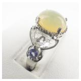STS Jewels Ethiopian Opal, Tanzanite, & White Topaz sterling Silver Ring. Size 10.75 - 11.