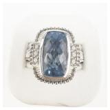 Judith Ripka Cushion Cut Blue Topaz sterling Silver Cocktail. Size 9.75 - 10.