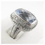 Judith Ripka Cushion Cut Blue Topaz sterling Silver Cocktail. Size 9.75 - 10.