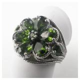 STS Jewels ***Gorgeous*** Russian Diopside Flower Sterling Silver Cocktail Ring.