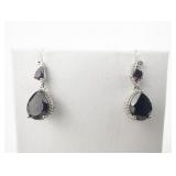 STS Jewels Thai Black Spinel Rhodolite Garnet sterling Silver Drop Earrings .