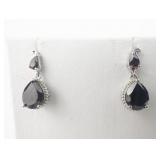 STS Jewels Thai Black Spinel Rhodolite Garnet sterling Silver Drop Earrings .