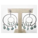 Massive Boho Turquoise Color Beads Silver Plated Base Metal Dangle Earrings .