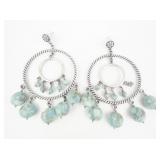 Massive Boho Turquoise Color Beads Silver Plated Base Metal Dangle Earrings .
