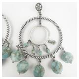 Massive Boho Turquoise Color Beads Silver Plated Base Metal Dangle Earrings .