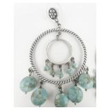 Massive Boho Turquoise Color Beads Silver Plated Base Metal Dangle Earrings .