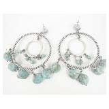 Massive Boho Turquoise Color Beads Silver Plated Base Metal Dangle Earrings .