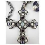 Cynthia Garrett ***Love Conquers All*** Muli-Colored Gemstone Base Metal Cross Necklace .