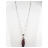 ATI (MEXICO) Oval Cut Red Jasper Sterling Silver Pendant Necklace & French Wire Earrings.