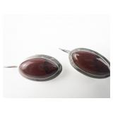 ATI (MEXICO) Oval Cut Red Jasper Sterling Silver Pendant Necklace & French Wire Earrings.
