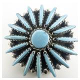 Ben Yazzie Turquoise Needlepoint Sterling Silver Pendant.
