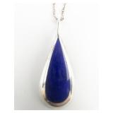 Morning Sun Lapis Lazuli Teardrop Sterling Silver Pendant Necklace .