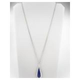 Morning Sun Lapis Lazuli Teardrop Sterling Silver Pendant Necklace .