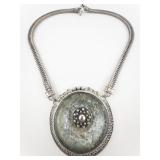 Massive Eye Of The Storm Roman Glass Sterling Silver Necklace.