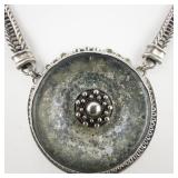 Massive Eye Of The Storm Roman Glass Sterling Silver Necklace.