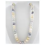 Multi-Colored Freshwater Sterling Silver Pearl Necklace.
