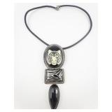 Amy Kahn Russell Black Onyx Tiger Sterling Silver Pin/Pendant Enhancer With Rope Necklace.