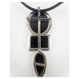 Amy Kahn Russell Black Onyx Tiger Sterling Silver Pin/Pendant Enhancer With Rope Necklace.