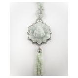 Aventurine Buddha CZ Accented Sterling Silver Bead Necklace & Enhancer.