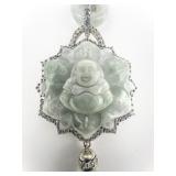 Aventurine Buddha CZ Accented Sterling Silver Bead Necklace & Enhancer.