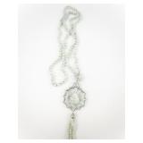 Aventurine Buddha CZ Accented Sterling Silver Bead Necklace & Enhancer.