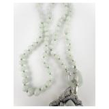 Aventurine Buddha CZ Accented Sterling Silver Bead Necklace & Enhancer.
