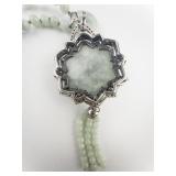 Aventurine Buddha CZ Accented Sterling Silver Bead Necklace & Enhancer.