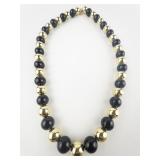 Onyx & Sterling Silver Bead Necklace.