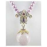 Gem En Vouge Kunzite & Multi Gem Enhancer With Freshwater Sterling Silver Pearl Necklace.