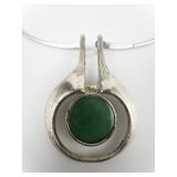Modernist Green Stone/Enamel 835 Silver Collar Necklace.