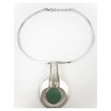 Modernist Green Stone/Enamel 835 Silver Collar Necklace.
