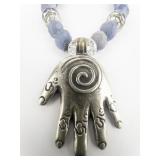 Sweet Romance Healing Hand Blue Base Metal Bead Necklace.