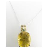 STS Jewels Canary Fluorite & Russian Diopside Sterling Silver Pendant Necklace .