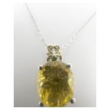 STS Jewels Canary Fluorite & Russian Diopside Sterling Silver Pendant Necklace .