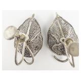 Filigree Anthurium Flower Sterling Silver Screw-Back Non-Pierced Earrings.