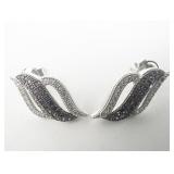 Curvy Marcasite Sterling Silver Post Back Pierced Earrings.