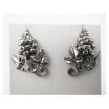 Danecraft Bunches Of Grapes Sterling Silver Screw-Back Non-Pierced Earrings.