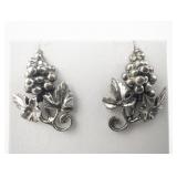 Danecraft Bunches Of Grapes Sterling Silver Screw-Back Non-Pierced Earrings.
