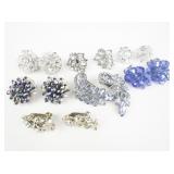 Group of 7 Bright Beaded & Rhinestone Base Metal Clip-On Earrings .