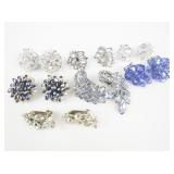 Group of 7 Bright Beaded & Rhinestone Base Metal Clip-On Earrings .